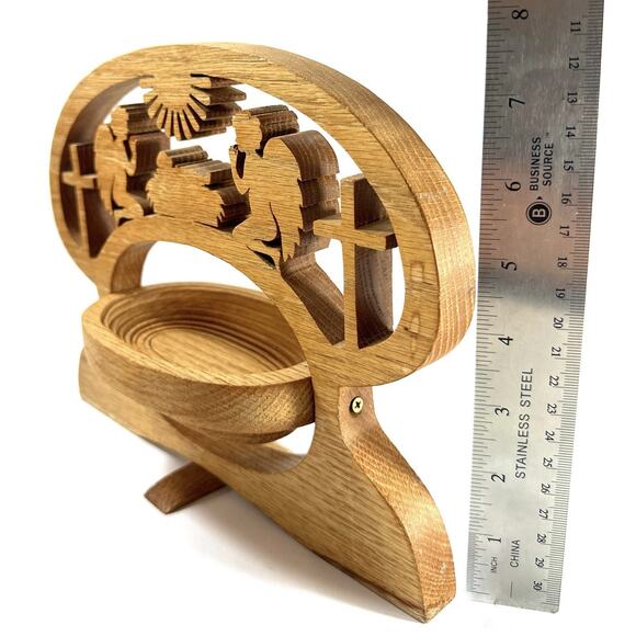 Nativity Scene Wood Collapsible Basket Jesus Angels Cross Christmas Decor 10” - Picture 6 of 7